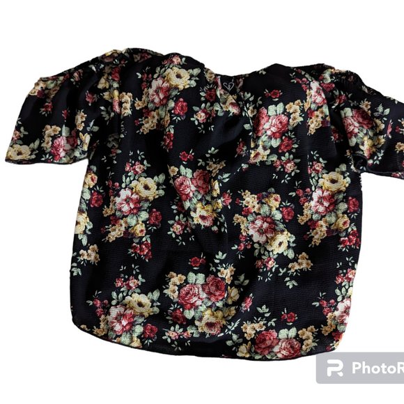 Women's NWT Windsor off shoulder floral top, black/multi, size S - Picture 1 of 3